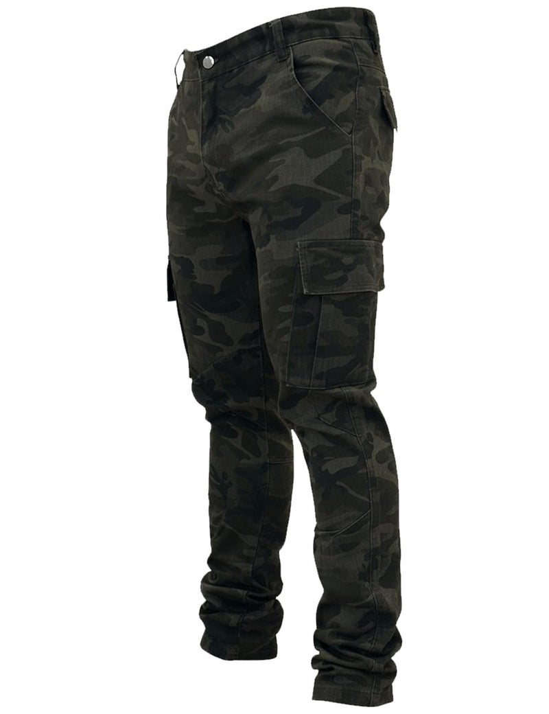 HUNGSON Men's Slim Fit Jeans 7 Pockets Stretch Skinny Denim Pencil Pants Nova Fashion(CamoBrow,40) - Image 1