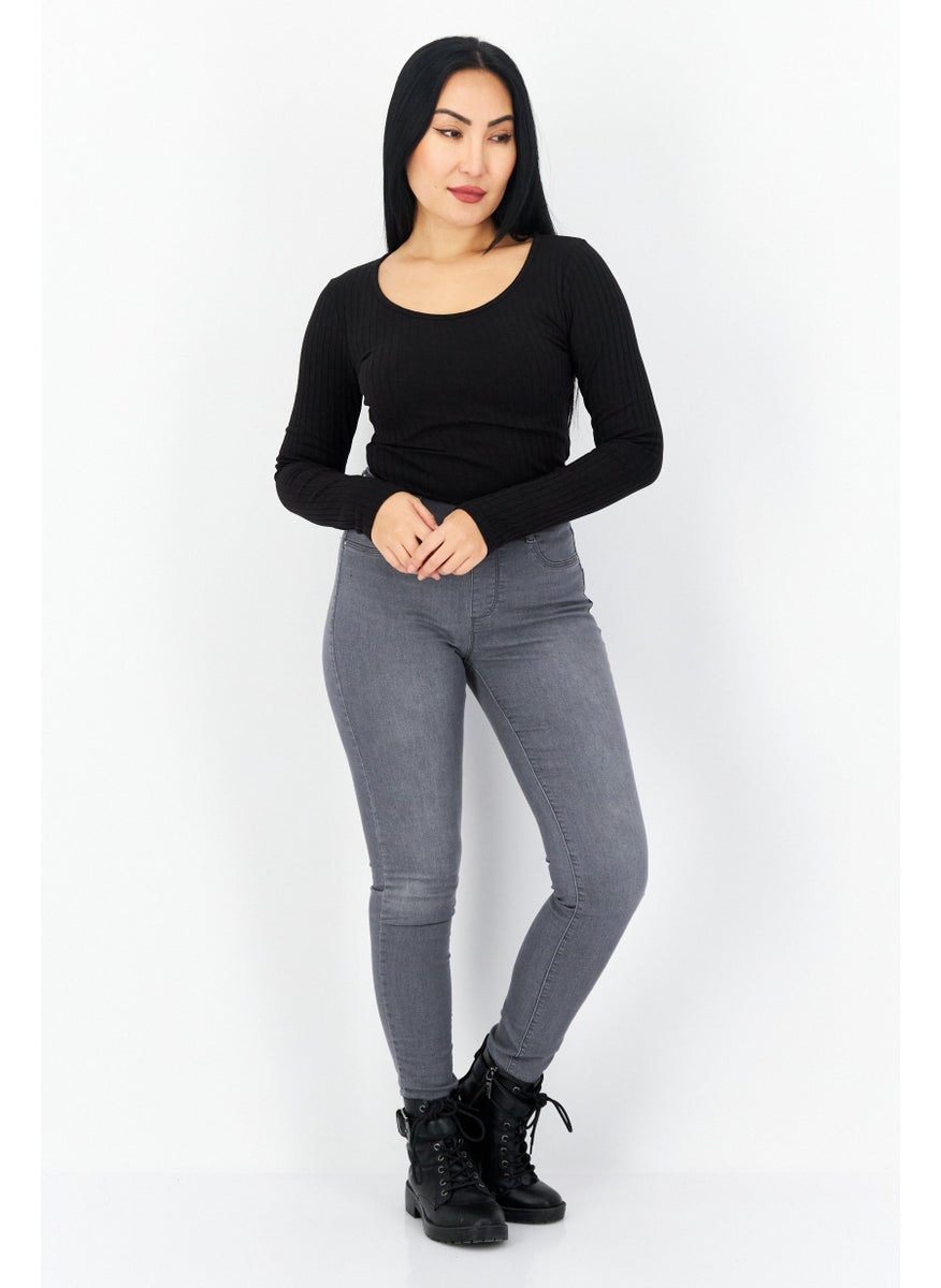 Don't Call Me Jennyfer - Women Ribbed Long Sleeve Bodysuit, Black - Image 1
