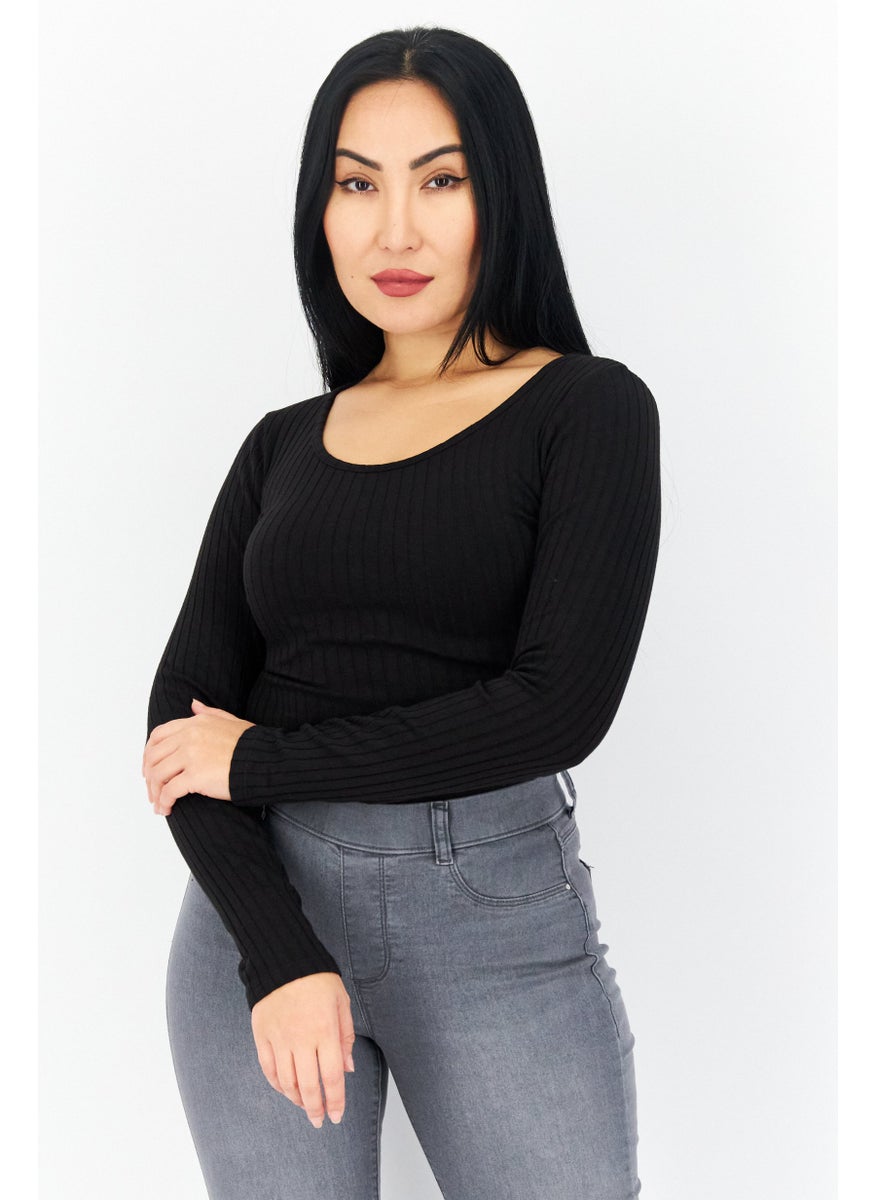 Don't Call Me Jennyfer - Women Ribbed Long Sleeve Bodysuit, Black - Image 1