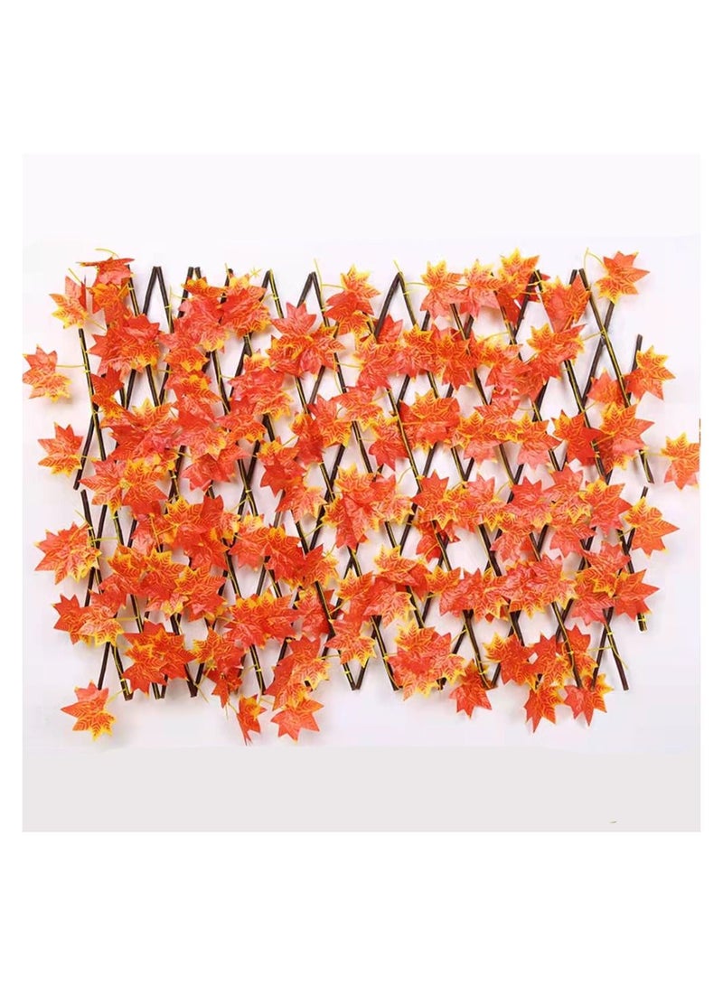Generic FFD Orange Ivy Leaves Garden Wall Decoration Fence Wooden Retractable Garden Plant Bamboo Garden Fence Expandable Wooden Artificial Leaf Orange  - Image 2