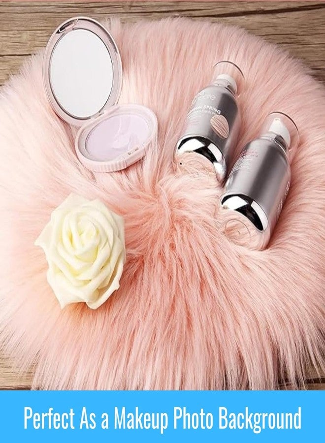 Brownmonkey Adaxis Mini Faux Fur Area Rugs Fluffy Living Room Small Size Fit,for Tabletop Photography,Home Decor,Product Display,Locker Accessories for Girls (2Pc (12x12 White & Pink Round), White) - Image 2