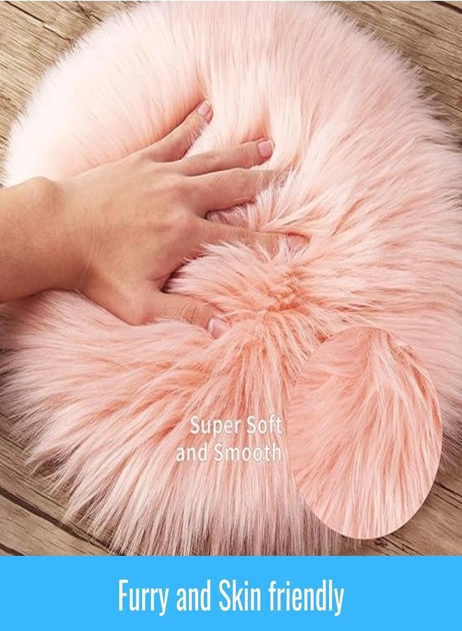 Brownmonkey Adaxis Mini Faux Fur Area Rugs Fluffy Living Room Small Size Fit,for Tabletop Photography,Home Decor,Product Display,Locker Accessories for Girls (2Pc (12x12 White & Pink Round), White) - Image 4