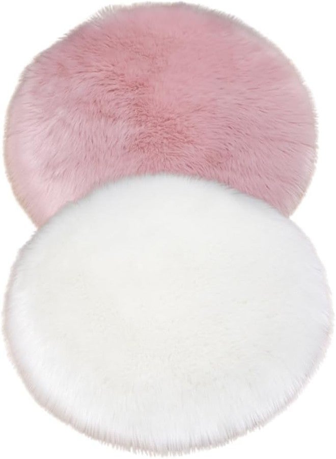 Brownmonkey Adaxis Mini Faux Fur Area Rugs Fluffy Living Room Small Size Fit,for Tabletop Photography,Home Decor,Product Display,Locker Accessories for Girls (2Pc (12x12 White & Pink Round), White) - Image 1