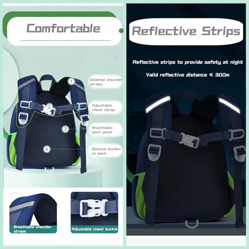 Bansusu Dinosaur Anti-lost Backpack for Boys Kindergarten Preschool Bookbag with Safety Leash, Toddler Boys Backpack Daycare Bag, B-Dark-blue+Green - Image 5