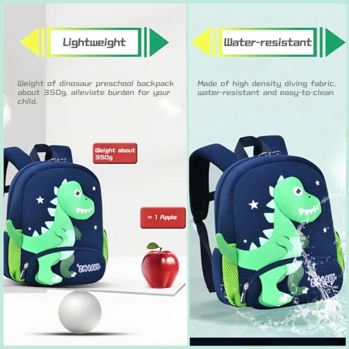 Bansusu Dinosaur Anti-lost Backpack for Boys Kindergarten Preschool Bookbag with Safety Leash, Toddler Boys Backpack Daycare Bag, B-Dark-blue+Green - Image 4