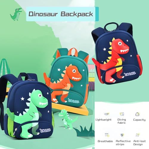 Bansusu Dinosaur Anti-lost Backpack for Boys Kindergarten Preschool Bookbag with Safety Leash, Toddler Boys Backpack Daycare Bag, B-Dark-blue+Green - Image 2
