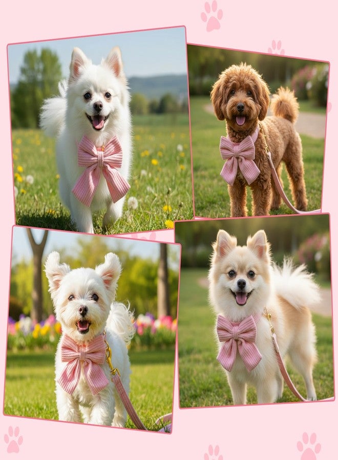 Yuanchu Dog Collar and Leash Set with Bowtie, Cute Pink Dog Collars Bow Metal Buckle Adjustable Corduroy Dogs Collar 10‘’-16‘’ for Small Medium Puppy Dogs with 5 FT Leash Pink S - Image 5