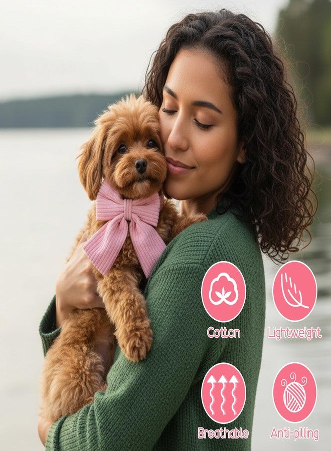 Yuanchu Dog Collar and Leash Set with Bowtie, Cute Pink Dog Collars Bow Metal Buckle Adjustable Corduroy Dogs Collar 10‘’-16‘’ for Small Medium Puppy Dogs with 5 FT Leash Pink S - Image 4