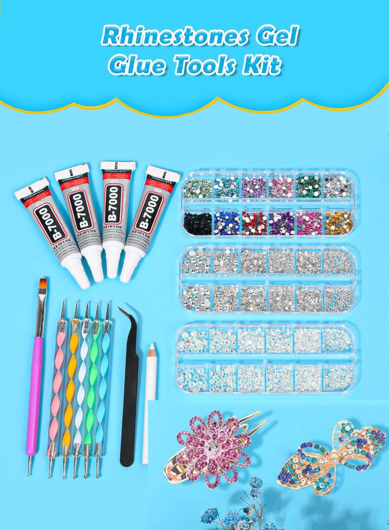 HomarKet 4500Pcs Rhinestones for Crafts with B7000 Jewelry Glue, Rhinestones with Gems Adhesive for Shoes Cloth Fabric with Picker Pencil for Crafting Diamond Art Graduation Cap Decorations - Image 3
