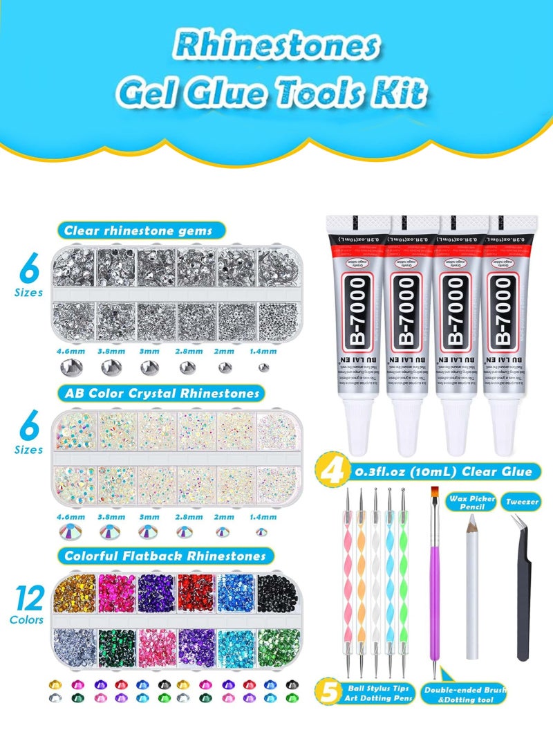 HomarKet 4500Pcs Rhinestones for Crafts with B7000 Jewelry Glue, Rhinestones with Gems Adhesive for Shoes Cloth Fabric with Picker Pencil for Crafting Diamond Art Graduation Cap Decorations - Image 2