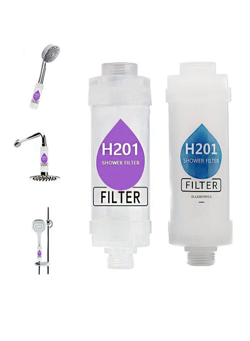 2 Pack Vitamin C Shower Filter, Shower Head Filter for Removing Chlorine Fluoride Deposits, Purifies Water with Beads, Helps with Dry Skin and Hair Loss, Easy to Install (Lavender + Blueberry)