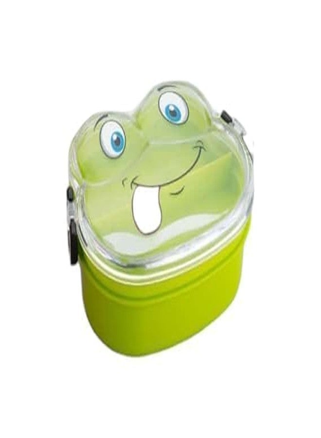 Aldea Froggy Shape Kids Lunch Box with Spoon | Airtight & Leak-Proof Tiffin for School, Picnic | Microwave Safe Plastic Lunch Box (Green) - Image 1