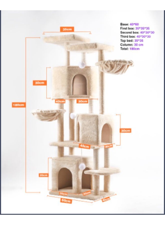 Large Multi-Level Cat Tree with Condos & Hammocks 180cm - Image 2
