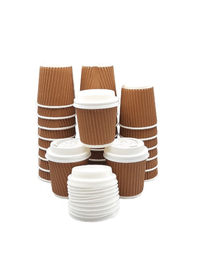 SNH Packing - Ripple Cup Brown 4 Ounce With Lid Kraft Hot Tea Coffee Hot Drinks And Natural Brown 10 Pieces - Image 1