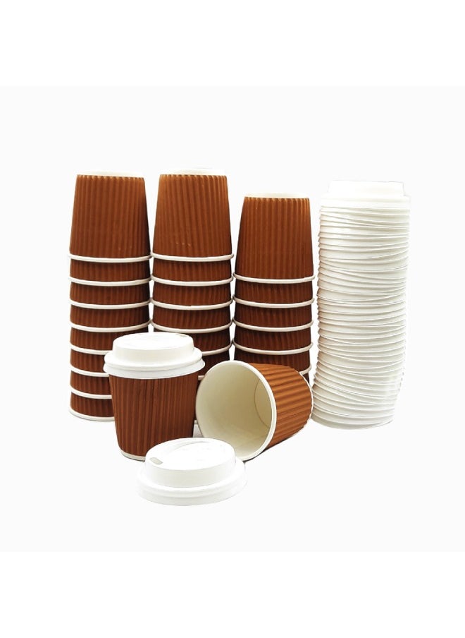 SNH Packing - Ripple Cup Brown 4 Ounce With Lid Kraft Hot Tea Coffee Hot Drinks And Natural Brown 10 Pieces - Image 1