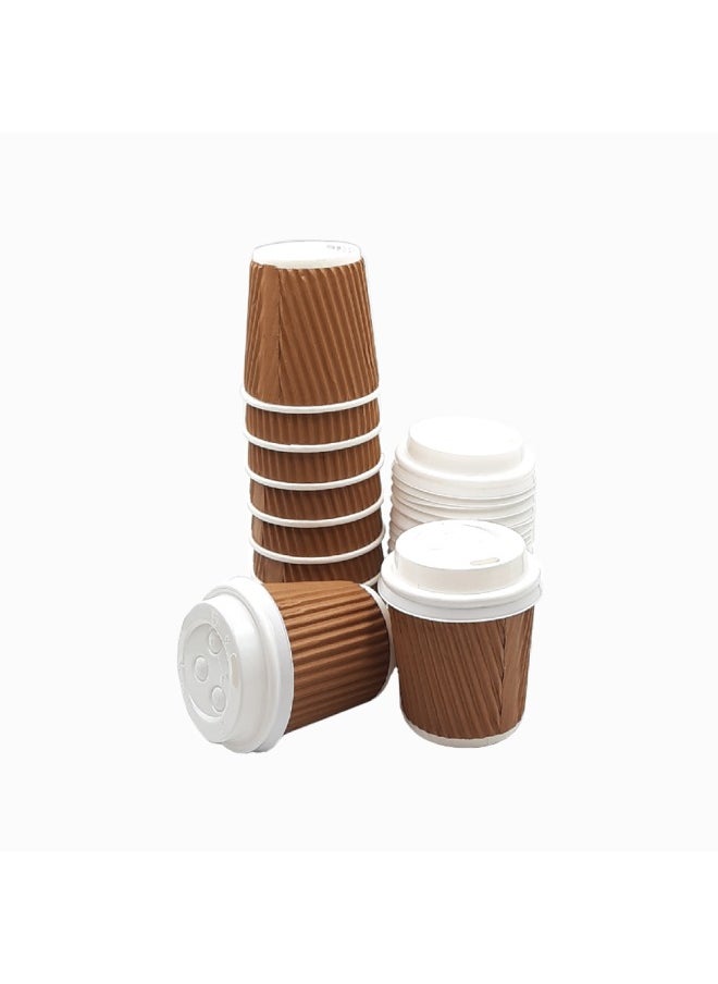 SNH Packing - Ripple Cup Brown 4 Ounce With Lid Kraft Hot Tea Coffee Hot Drinks And Natural Brown 10 Pieces - Image 1
