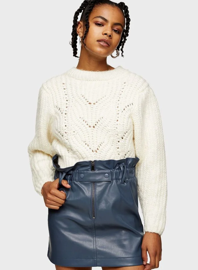 TOPSHOP Zip Paperbag Mini Pu Skirt