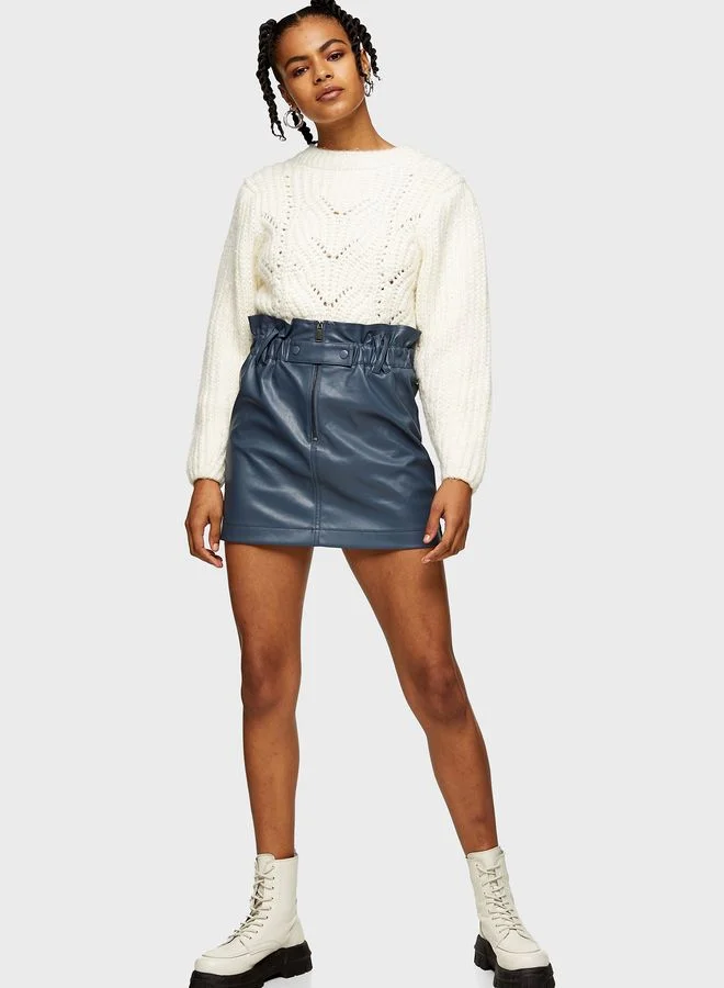 TOPSHOP Zip Paperbag Mini Pu Skirt
