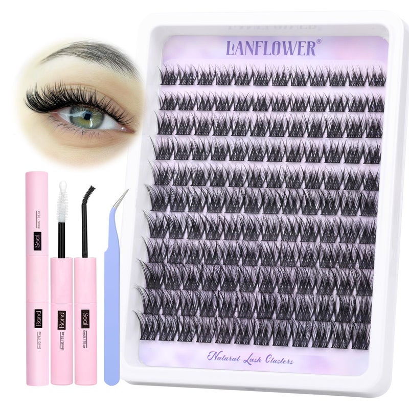 LANFLOWER Lash Extension Kit Natural Lash Clusters Kit Waterproof Eyelash Extension Kit Wispy Lash Clusters C Curved Cluster Eyelash Extensions Kit 10-16 mm Individual Lashes by Lanflower - Image 1