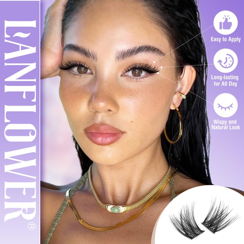LANFLOWER Lash Extension Kit Natural Lash Clusters Kit Waterproof Eyelash Extension Kit Wispy Lash Clusters C Curved Cluster Eyelash Extensions Kit 10-16 mm Individual Lashes by Lanflower - Image 3