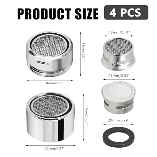 Litoexpe Faucet Aerator 4 PCS, Kitchen Sink Aerator Replacement Parts, Sink Faucet Male and Female Thread Water Saving Faucet Filter with Brass Shell and Gasket for Bathroom (15/16" and 55/64") - Image 2