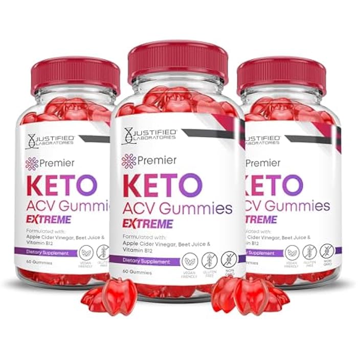 Justified Laboratories (3 Pack Premier Keto ACV Gummies Advanced Weight Loss Extreme 2000MG Premier Formulated with Pomegranate Beet Juice Powder B12 Vegan Non GMO 180 Gummys - Image 1