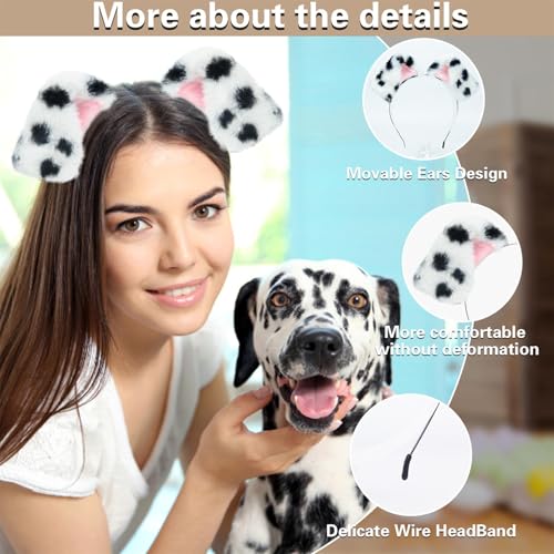 Beviliu Animals Ear Realistic Dalmatian Dog Ears Headband Fluffy Cat Bunny Pig Hairband Halloween Christmas Costume for Washing Makeup Cosplay Party - Image 2
