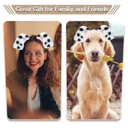 Beviliu Animals Ear Realistic Dalmatian Dog Ears Headband Fluffy Cat Bunny Pig Hairband Halloween Christmas Costume for Washing Makeup Cosplay Party - Image 5