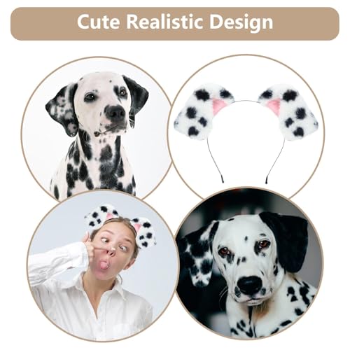 Beviliu Animals Ear Realistic Dalmatian Dog Ears Headband Fluffy Cat Bunny Pig Hairband Halloween Christmas Costume for Washing Makeup Cosplay Party - Image 3