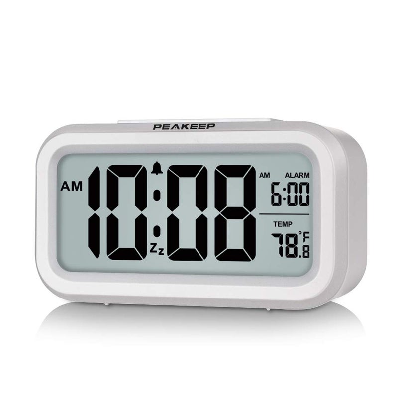 Peakeep Night Light Digital Alarm Clock Battery Operated with Indoor Temperature Desk Small Clock White - Image 1