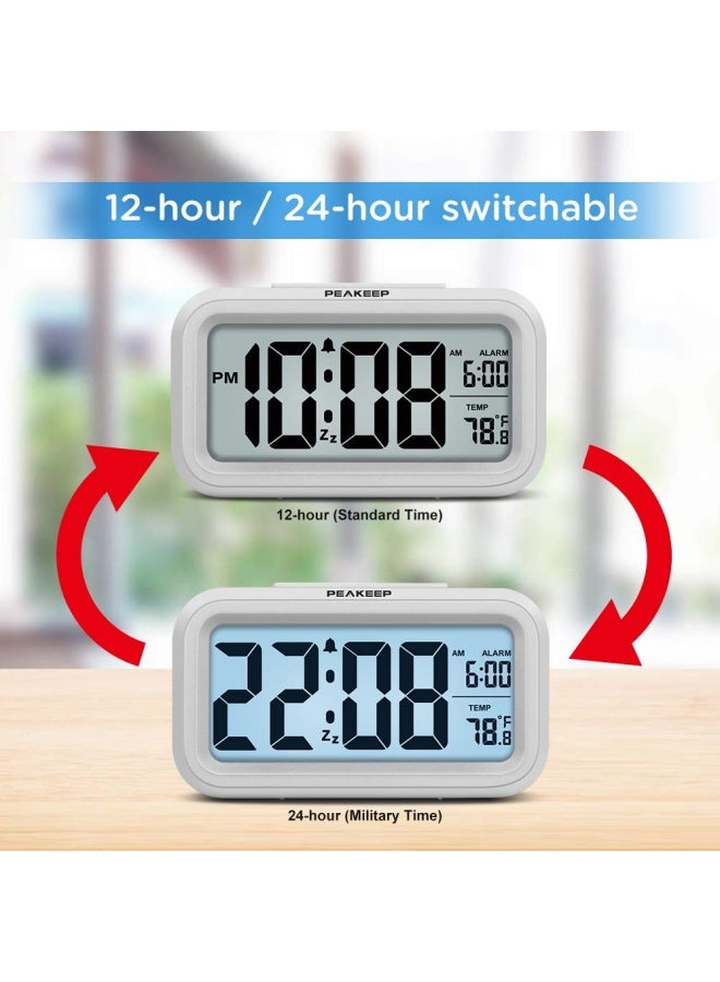 Peakeep Night Light Digital Alarm Clock Battery Operated with Indoor Temperature Desk Small Clock White - Image 5