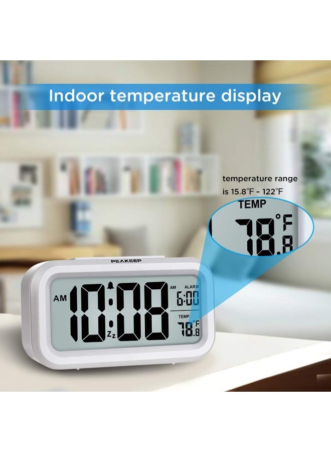 Peakeep Night Light Digital Alarm Clock Battery Operated with Indoor Temperature Desk Small Clock White - Image 4