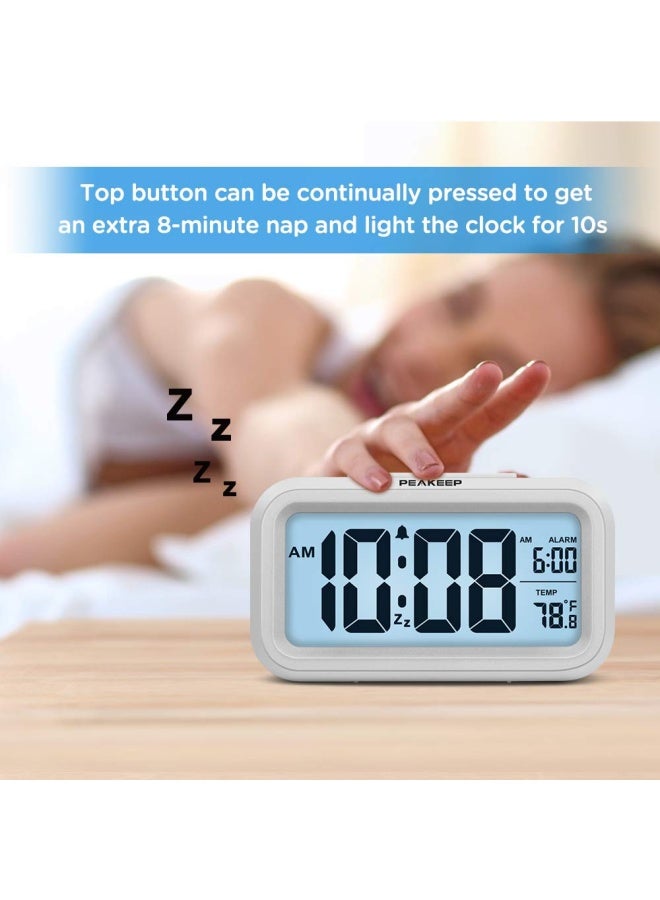 Peakeep Night Light Digital Alarm Clock Battery Operated with Indoor Temperature Desk Small Clock White - Image 3