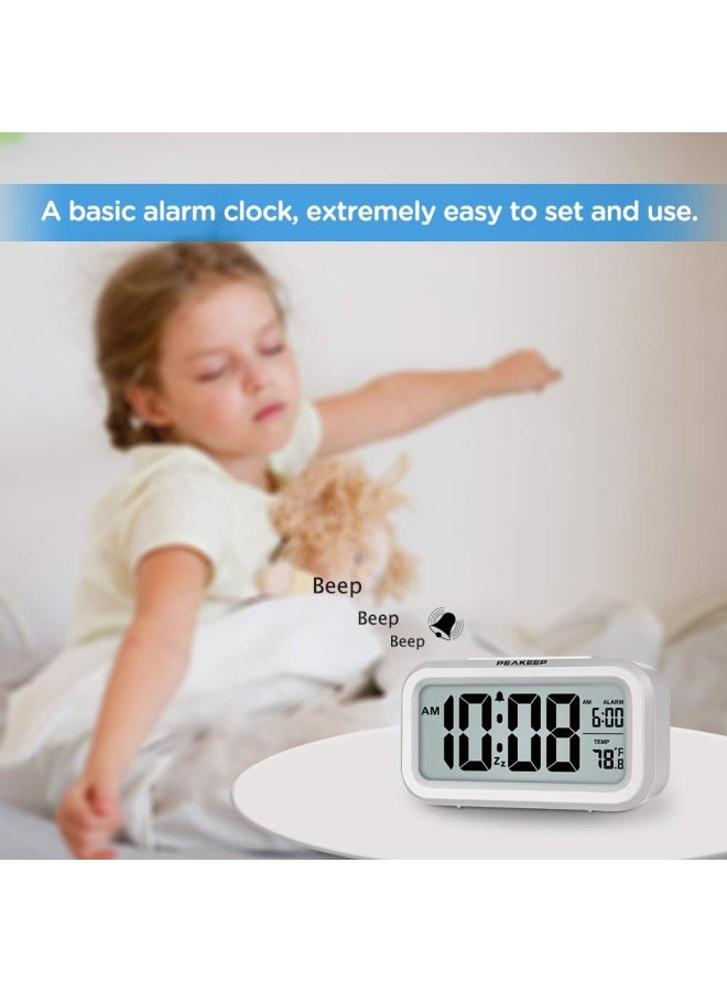 Peakeep Night Light Digital Alarm Clock Battery Operated with Indoor Temperature Desk Small Clock White - Image 2
