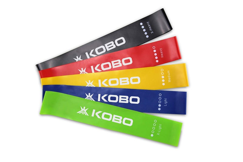 Kobo AC-82 Latex Resistance Loop Band 2" Wide Set of 5 for Squats, HIPS & Glutes, Yoga, Crossfit, Strength Training, Physical Therapy for Men & Women - Includes Travel Bag & Workout Guide Booklet - Image 2