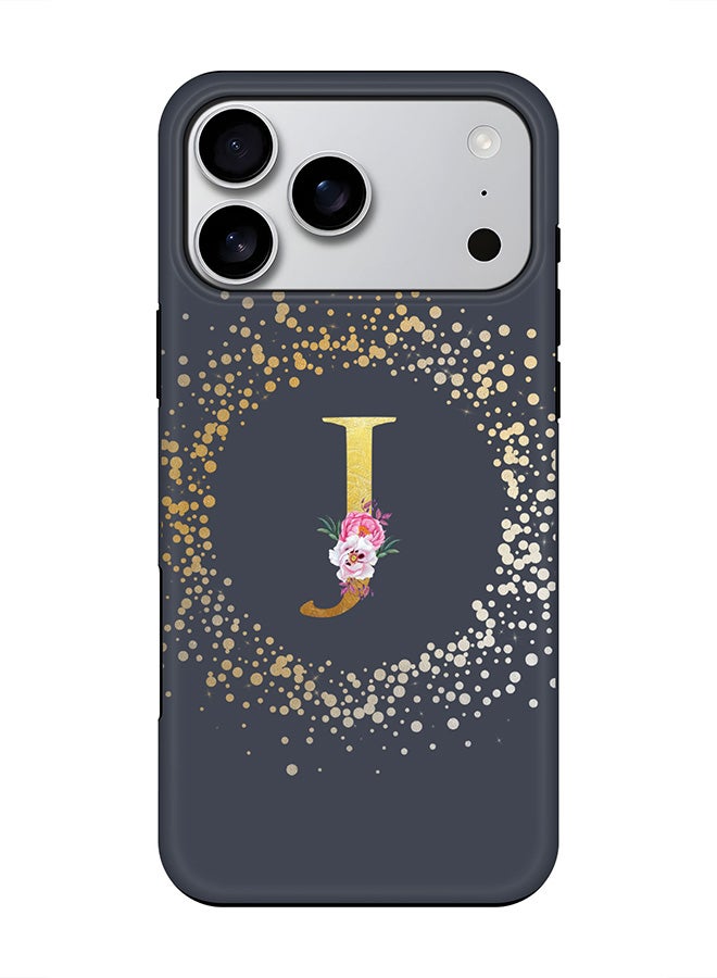 Stylizedd Tough Pro Magnetic Case for iPhone 17 Pro Max, Dual Layer hybrid PC + TPU Mobile Cover Matte - Custom Monogram Floral - J  (Grey )
