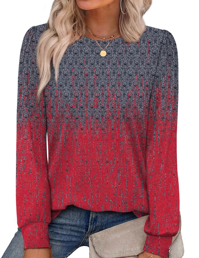 Alaroo Long Sleeve Shirts Tunic Boho Tops for Women Fall Fashion Basic Crewneck Sweatshirts Trendy Clothes Print 38 S - Image 1