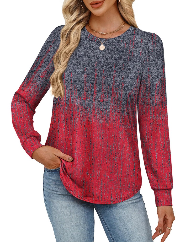 Alaroo Long Sleeve Shirts Tunic Boho Tops for Women Fall Fashion Basic Crewneck Sweatshirts Trendy Clothes Print 38 S - Image 3
