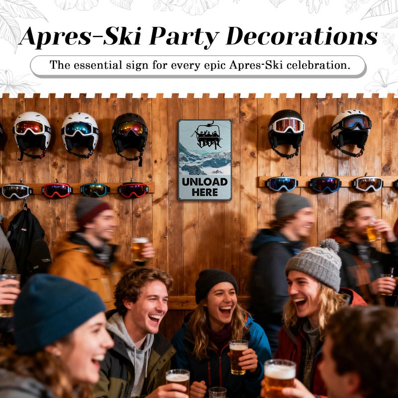 HYBLOM Vintage Unload Here Metal Sign - Ski Decor, Skiing Party Decorations for Chalet, Lodge, Apres Ski, Ski Resort Wall Art, Aluminum 12x8 Inch - Image 4
