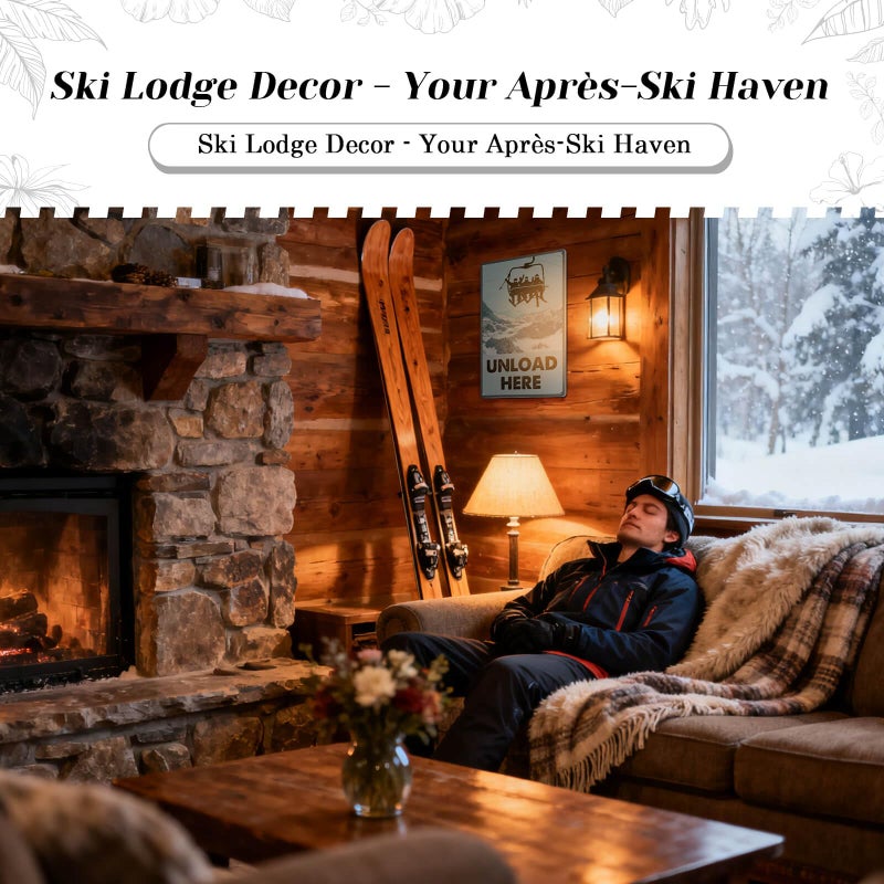 HYBLOM Vintage Unload Here Metal Sign - Ski Decor, Skiing Party Decorations for Chalet, Lodge, Apres Ski, Ski Resort Wall Art, Aluminum 12x8 Inch - Image 3