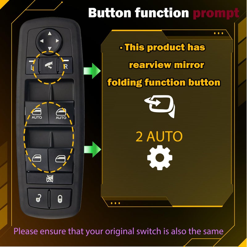 ZAPOSTS ZAPSOTS Master Power Window Switch for 2012-2015 Chrysler Town & Country,12-15 Dodge Grand Caravan,13-15 Dodge Ram 1500 2500 Front Left Driver Side Control switches.68110867AB(Green Light).3+9 PINS - Image 3