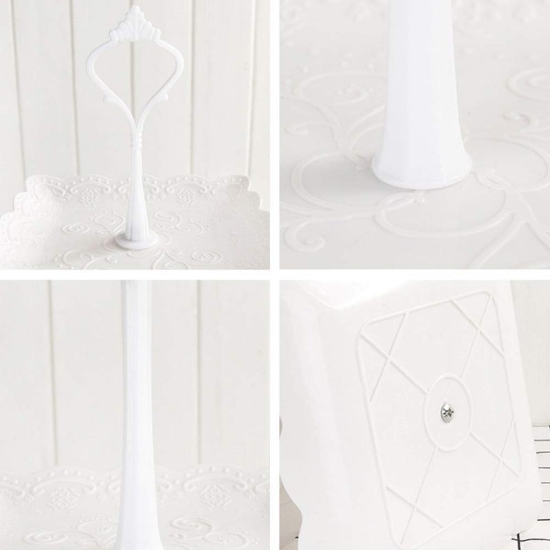 Chneeu 2 Set 3-Tier White Dessert Cake Stand  Plastic Pastry Stand Small Cupcake Stand Cookie Tray Rack Candy Buffet Set Up Fruit Plate And Trays For Wedding Home Birthday Party Decor Serving Platter - Image 3