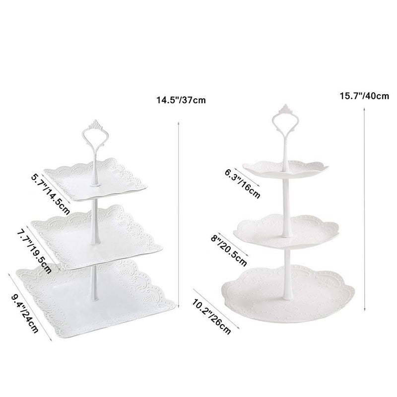 Chneeu 2 Set 3-Tier White Dessert Cake Stand  Plastic Pastry Stand Small Cupcake Stand Cookie Tray Rack Candy Buffet Set Up Fruit Plate And Trays For Wedding Home Birthday Party Decor Serving Platter - Image 2