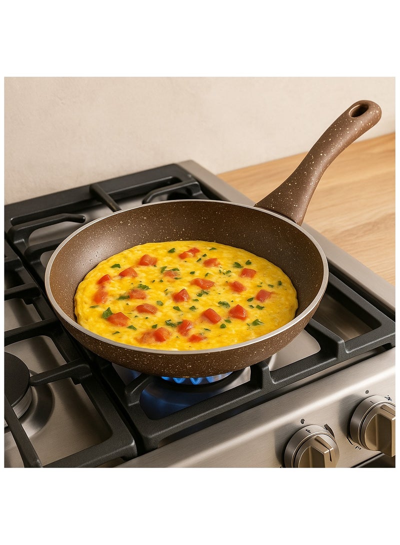 SONEX Joli 28 cm Fry Pan Aluminum Non Stick Brown Marble Coating - Image 2