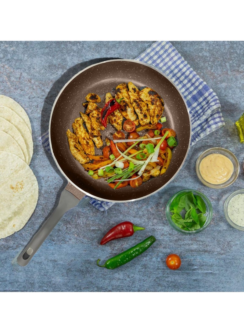 SONEX Joli 28 cm Fry Pan Aluminum Non Stick Brown Marble Coating - Image 3