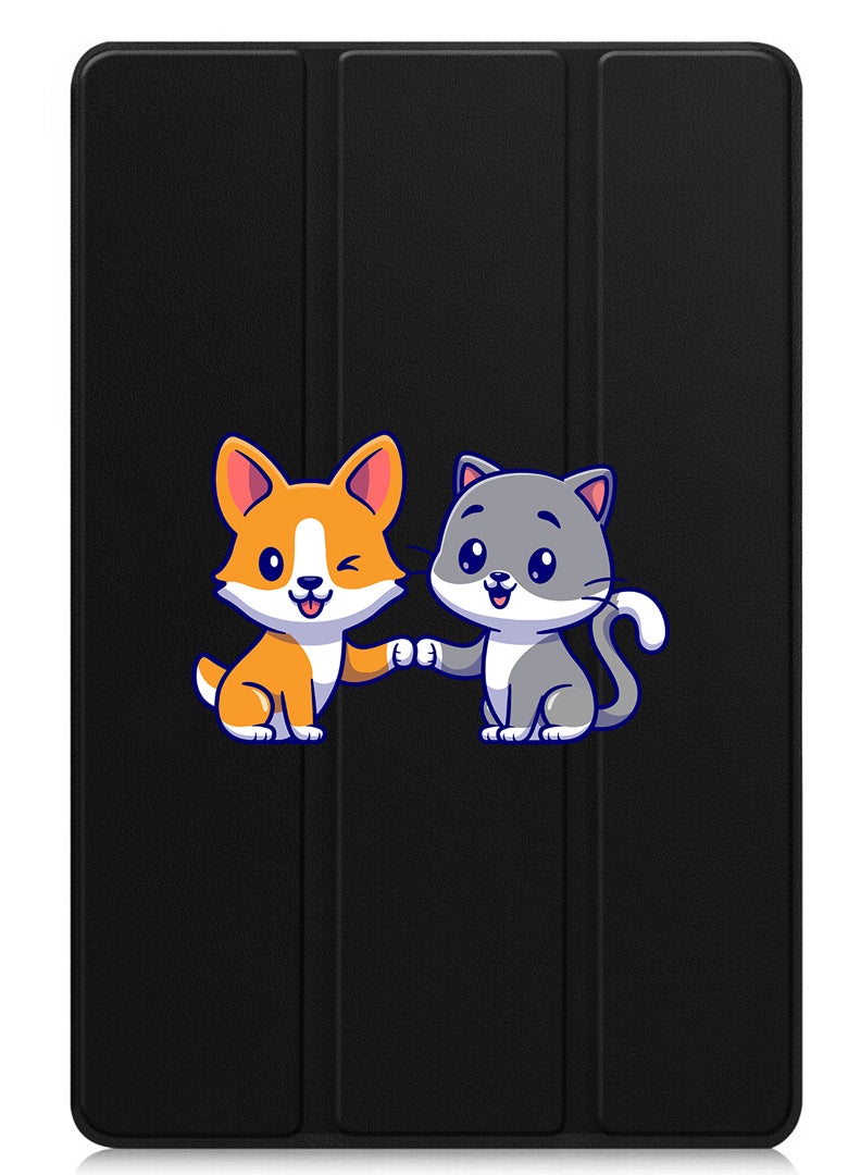 Theodor Protective Flip Case For OnePlus Pad 2 (2024) & OnePlus Pad Pro (2024) With Trifold Stand Auto Wake Sleep Shockproof Cover Cat and dog friendship - Image 1