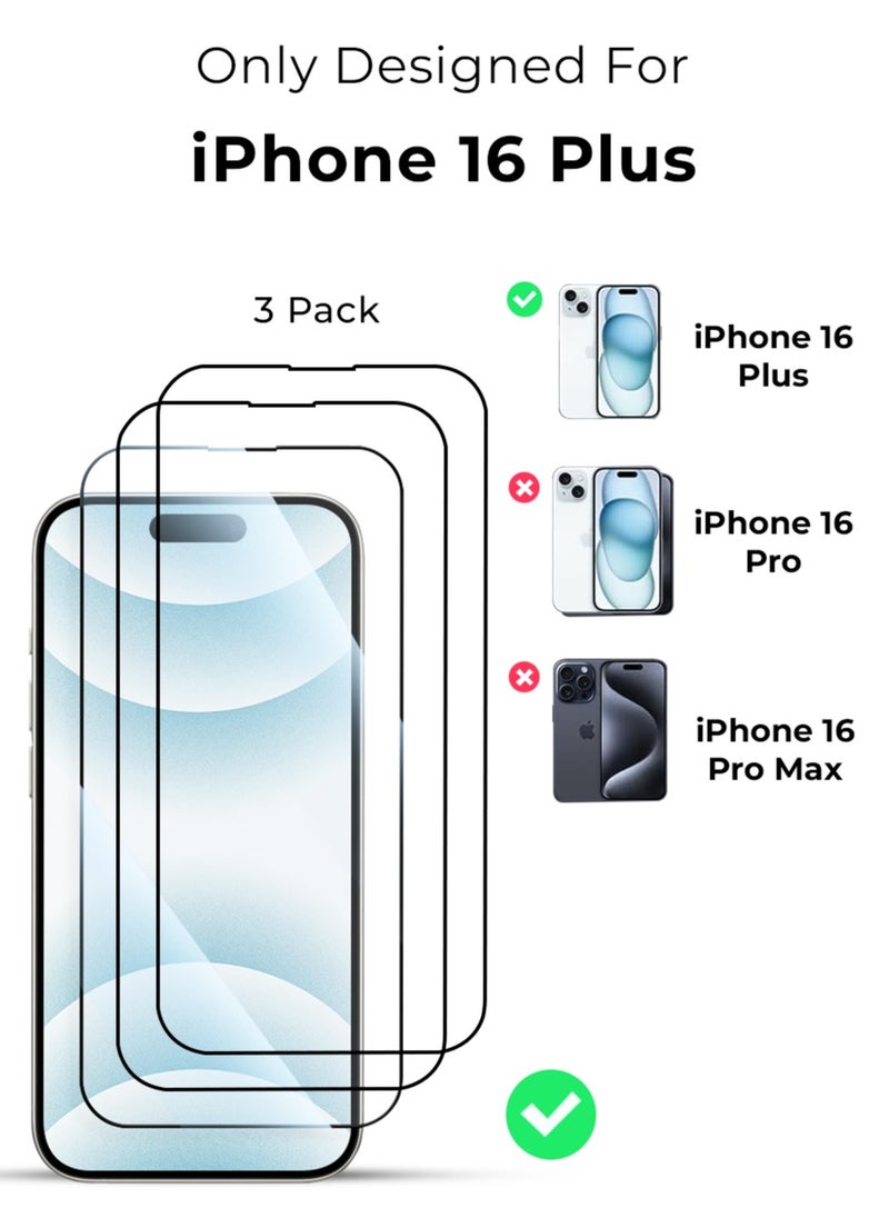glassology 3Pack Screen Protector for iPhone 16 Plus 6.9"  9H+ Unbreakable HD Ultra Clear Tempered Glass Easy Install & Case-Friendly Includes Installer Frame  - Image 2