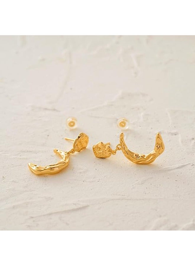 ميفيكو ميفكو  المرأة Huggie أقراط الذهب هوب النائم 14K الذهب شغل صغيرة بسيطة اليدوية هيبوالرجينيك مجوهرات اليومية - Image 4