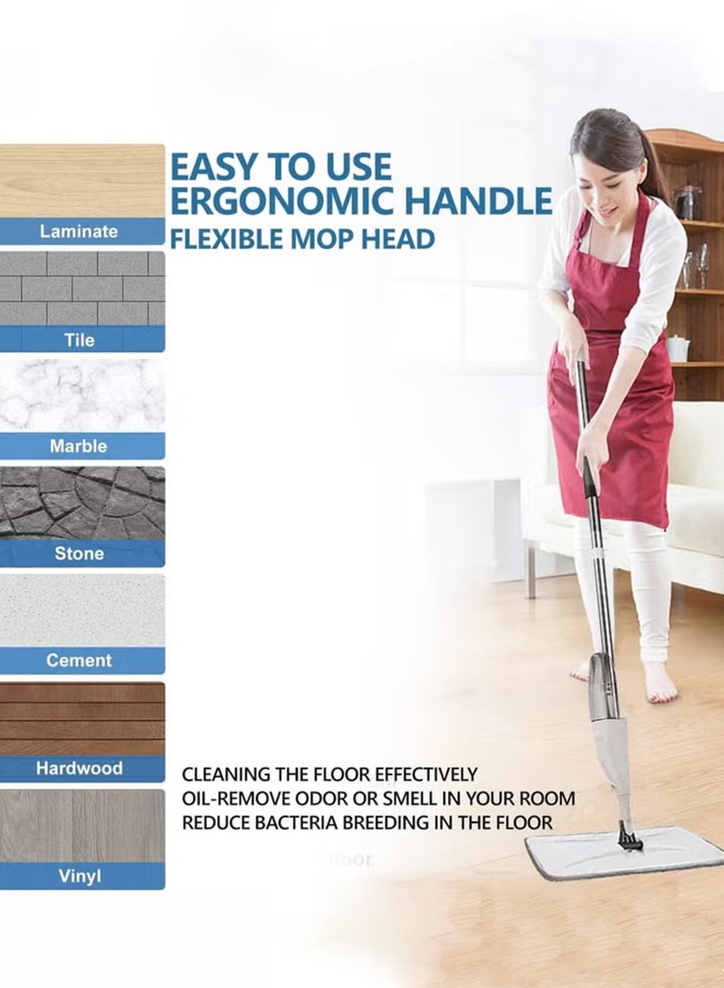 اورورا ممسحة بخاخ مع قطعتين من المايكروفايبر قابلة للغسل - ممسحة تنظيف مع خزان مياه قابل لإعادة التعبئة سعة 400 مل - ممسحة أرضيات سيراميك للمنزل والمطبخ - أبيض - Image 5