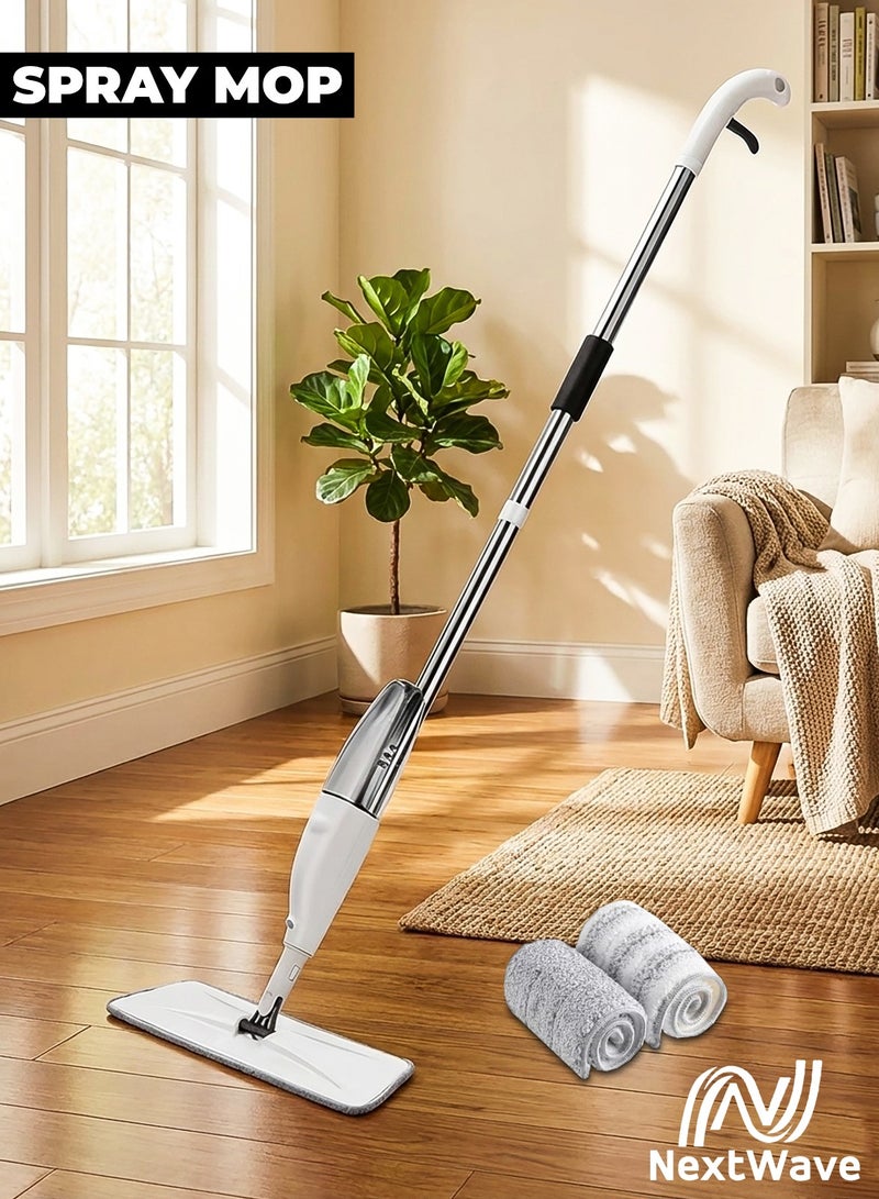 اورورا ممسحة بخاخ مع قطعتين من المايكروفايبر قابلة للغسل - ممسحة تنظيف مع خزان مياه قابل لإعادة التعبئة سعة 400 مل - ممسحة أرضيات سيراميك للمنزل والمطبخ - أبيض - Image 1